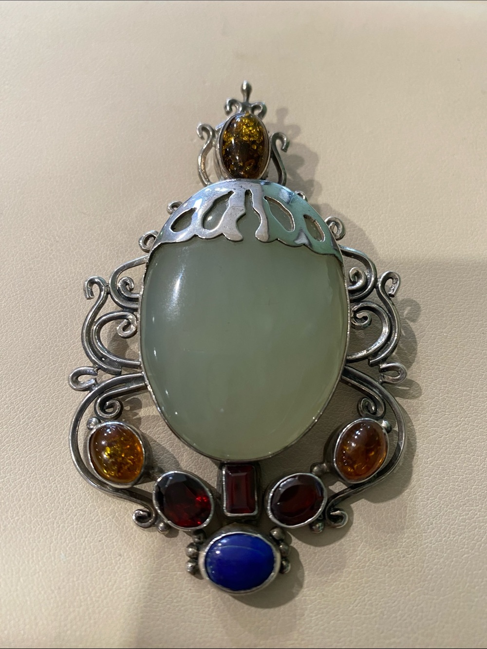 Multi-Stone Silver 925 Pendant with yellow topaz, Lapis, Garnet